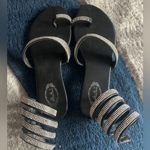 Italina • Black • Flat Sandals • Wrap Around Ankle• Size 7